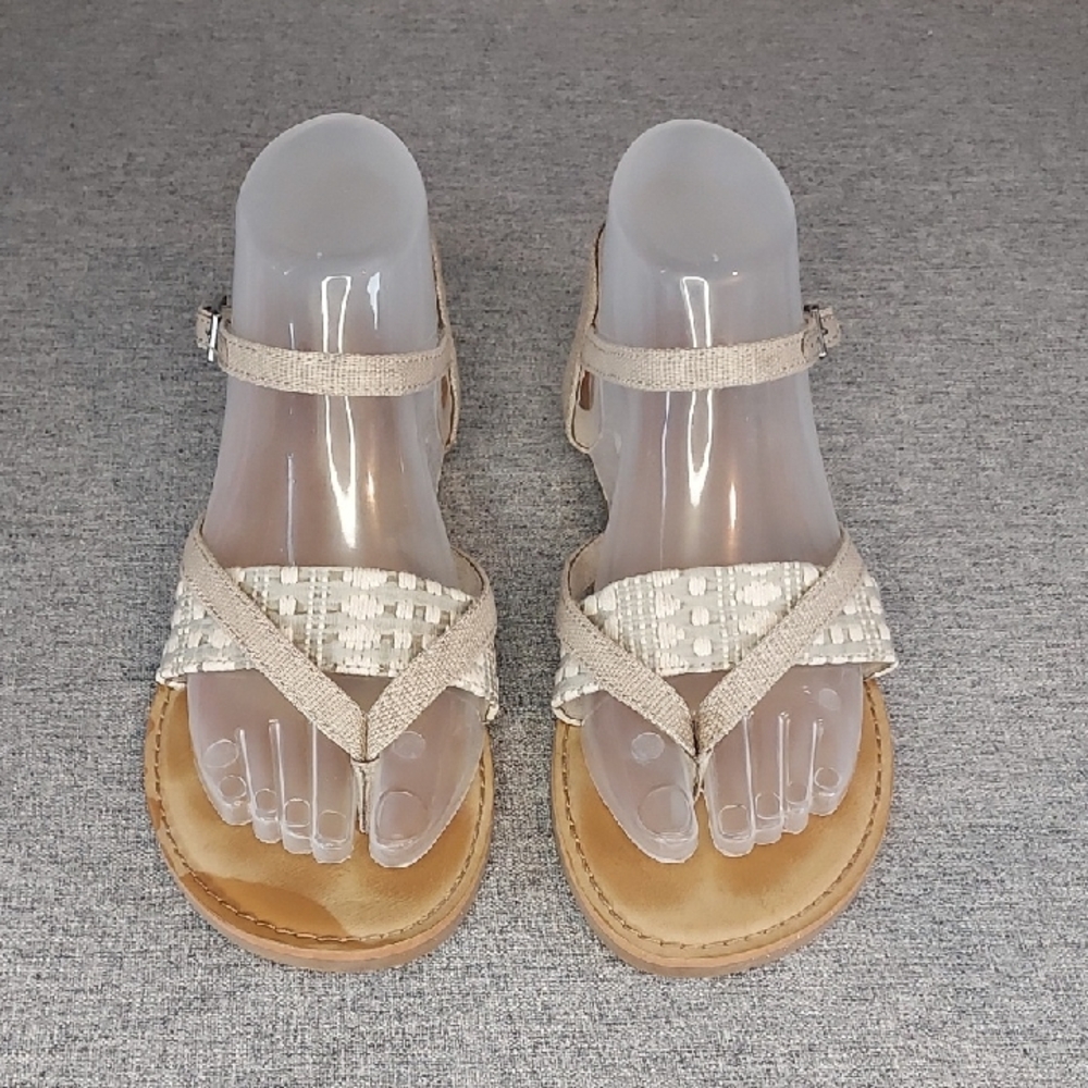 Toms Lexie Tan Cream Canvas Textile Sandals Size US 6.5